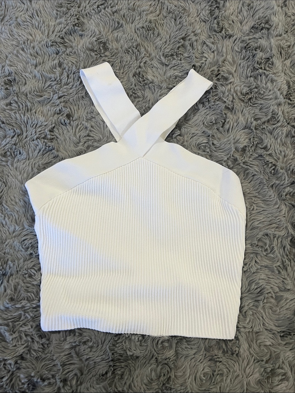 Babaton White Ribbed Cross-Strap Cropped Camisole